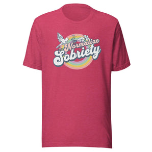Normalize Sobriety Unisex T-Shirt - Rainbow Recovery Tee - Heather Raspberry / S | Sobervation