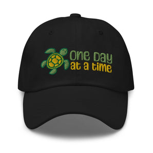 One Day at a Time Turtle Dad Hat - Embroidered Recovery Cap - Black | Sobervation