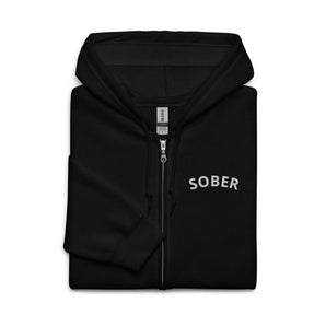 SOBER - Embroidered Zip Hoodie | Premium Recovery Streetwear - S | Sobervation