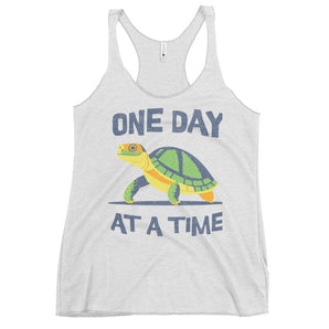 One Day at a Time Turtle Racerback Tank - Women's Steady Journey Apparel - Heather White / XS | Sobervation